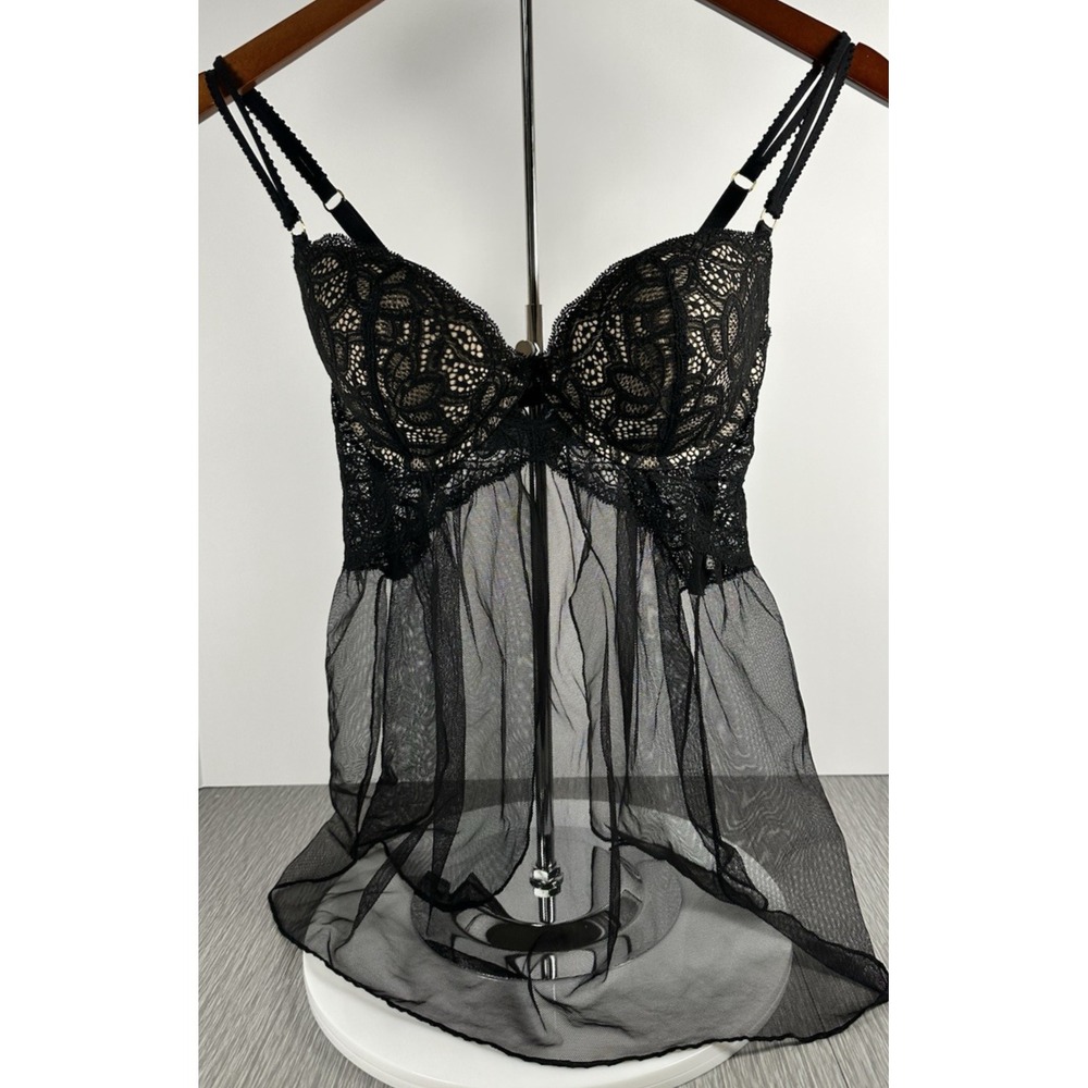 Victoria's Secret Very‎ Sexy Lace Mesh Baby Doll Size 34D Black sheer